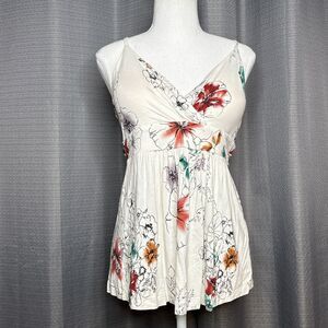 American Rag cie Med Floral Babydoll Women's Sleeveless Tank Front White Floral